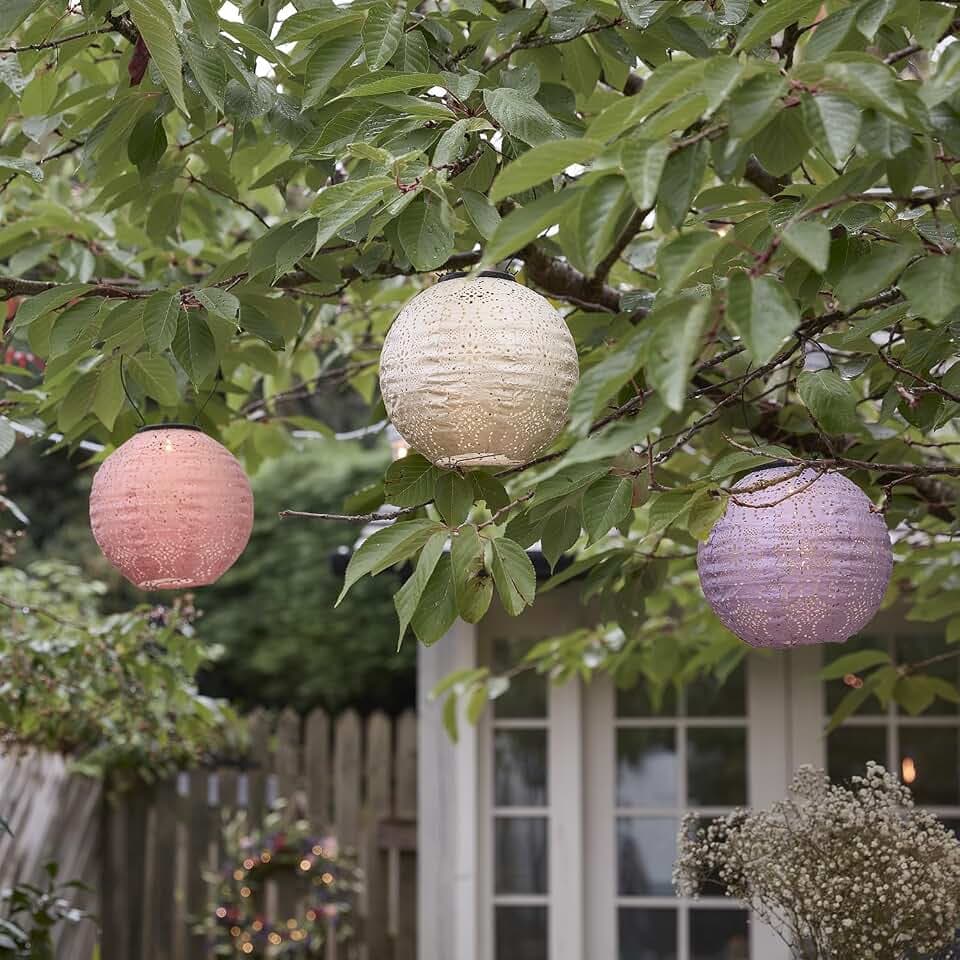 Lights4fun 3er-Set Solarlampions Tyvek | Solarbetriebene LEDs | Marokkanische Orientalische Laternen | Deko für Außen Outdoor Gartenbeleuchtung | Solarlaternen Solarleuchte | ø 20 cm | Pastellfarben