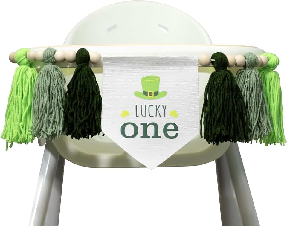 1st Birthday High Chair Banner，Wood Bead Tassel Garland，First Party Tassel Banner，Birthday Photo Backdrop，Wall Hangings Decorative for Kids Bedroom Nursery (Green（Lucky one）)