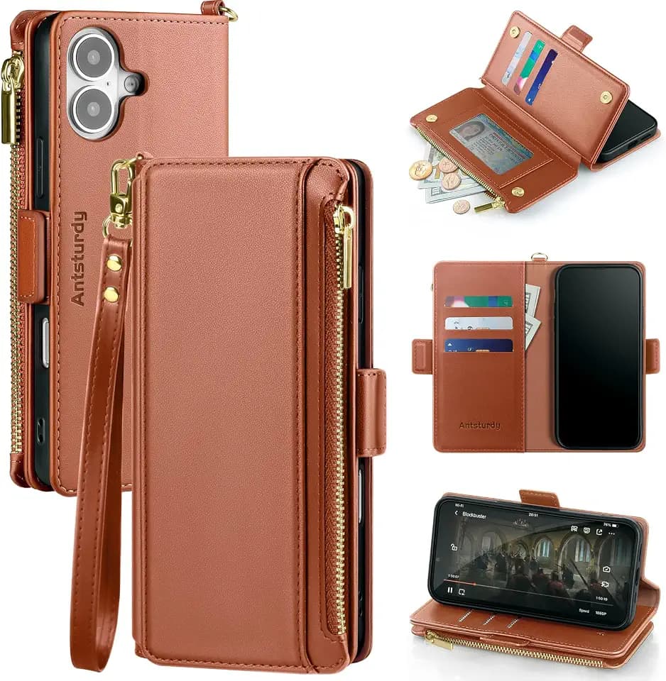 Antsturdy for iPhone 17 Phone Wallet Case Women,Orange