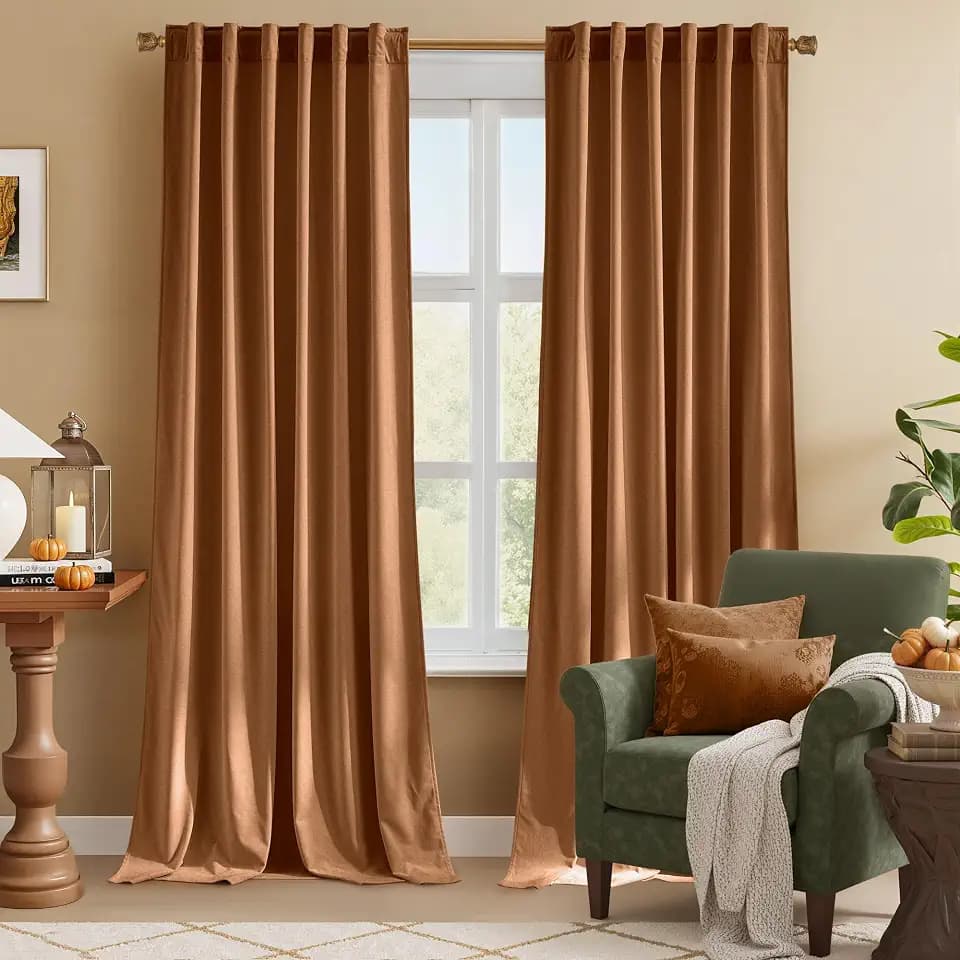 NICETOWN Burnt Orange Velvet Curtains 120" Long, 52" W x 120" L, 2 Panels