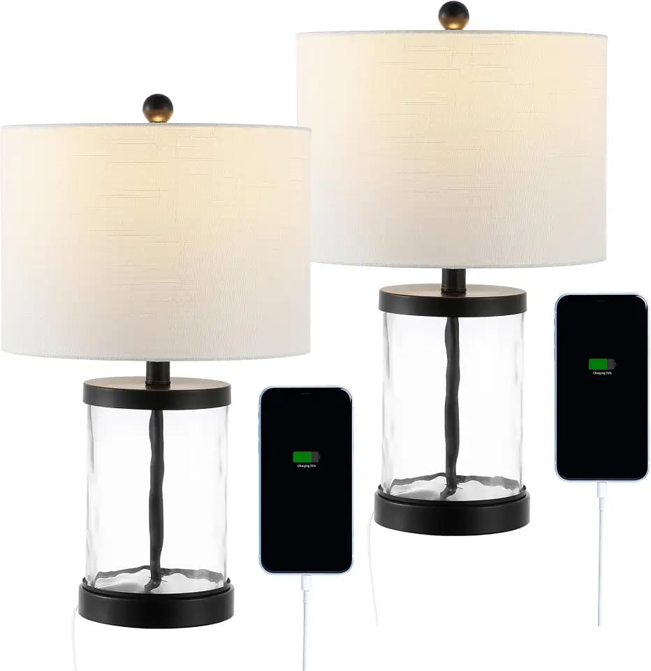 JONATHAN Y Alexander 21" Water Glass Table Lamp, Black/Clear, Set of 2
