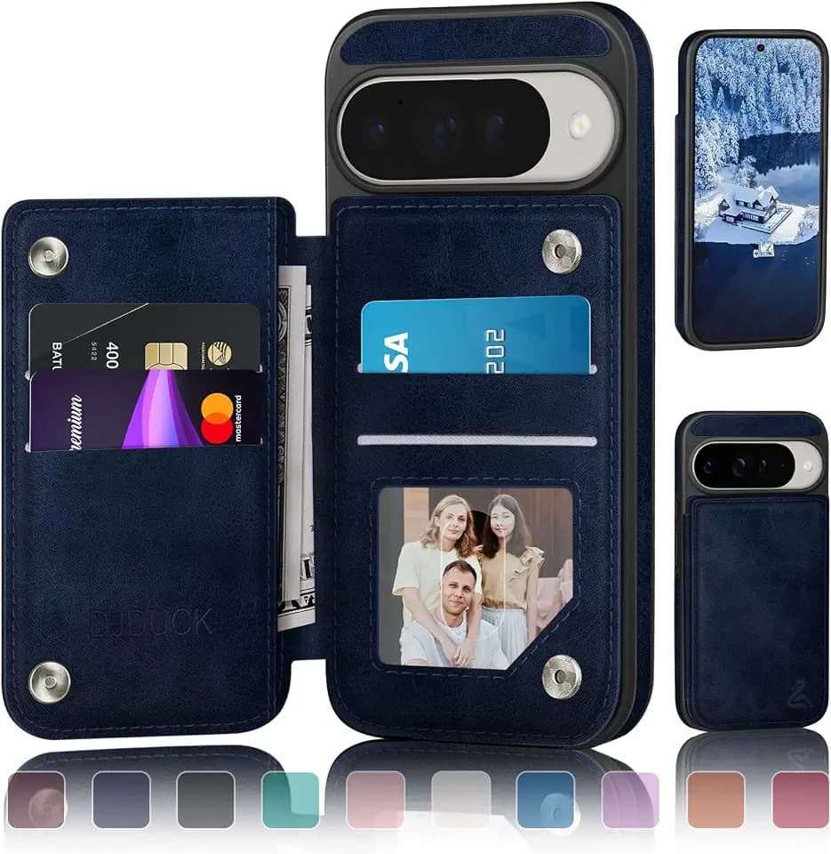 DJDUCK Designed for Google Pixel 10/10 Pro Case Wallet with Card Holder, [Magnetic Clasp Cover] [RFID Blocking Leather Protection] Shockproof Women Men Cases for Pixel 10 Dark Blue