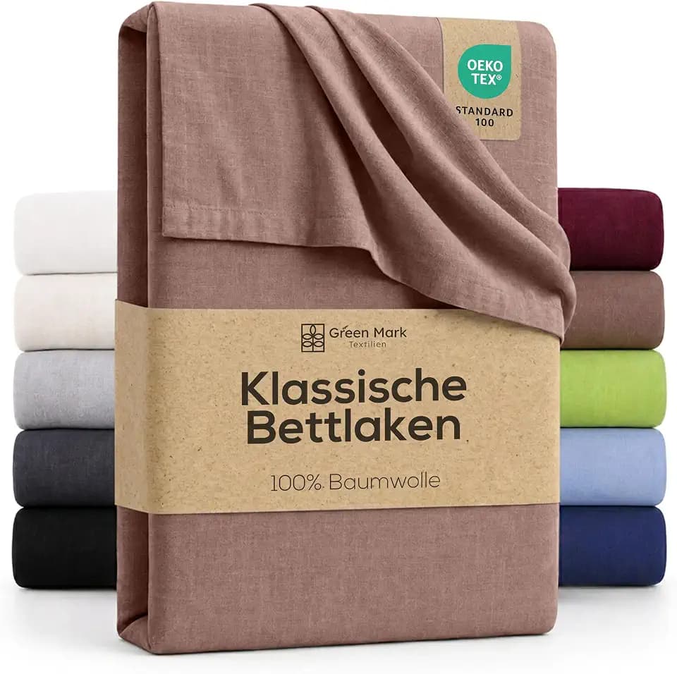 GREEN MARK Textilien Klassische Bettlaken – Flaches Laken aus 100% Baumwolle, ohne Gummi, hautfreundlich, pflegeleicht, bei hohen Temperaturen waschbar - Sand/Beige - 150x250 cm