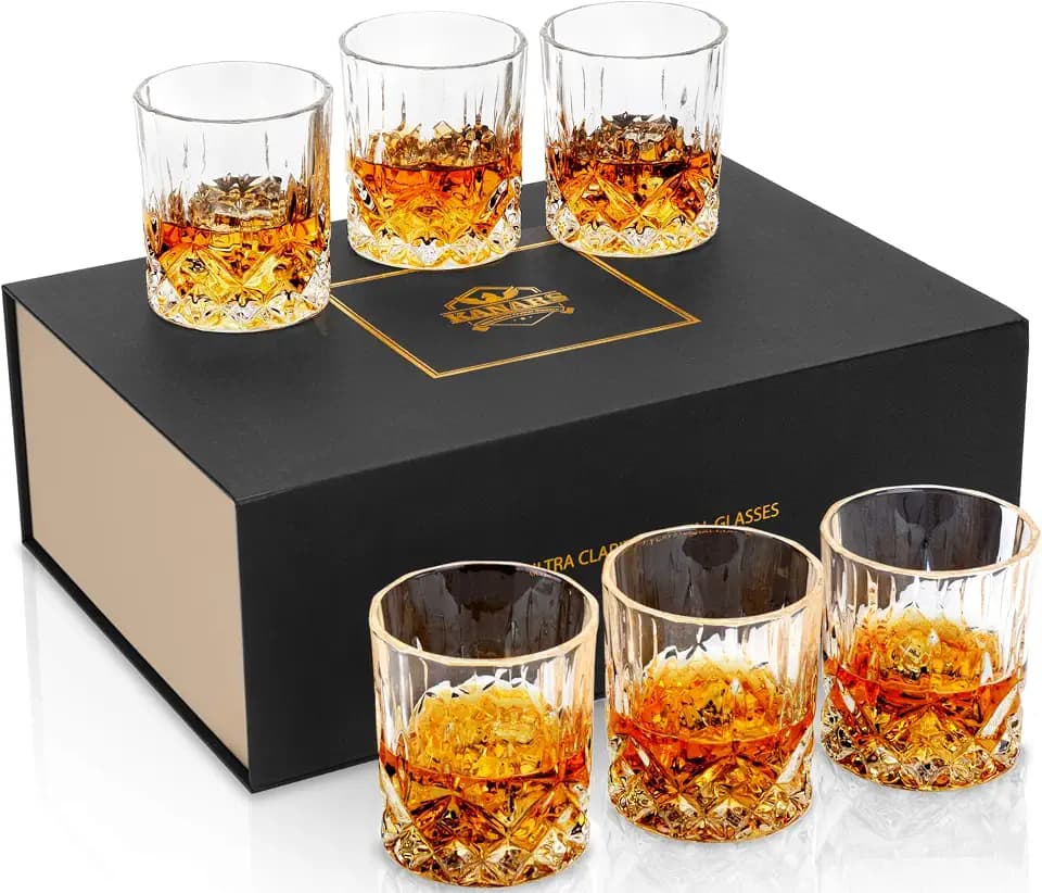 KANARS Whiskey Glasses Set of 6 with Elegant Gift Box for Liquor Scotch Rum