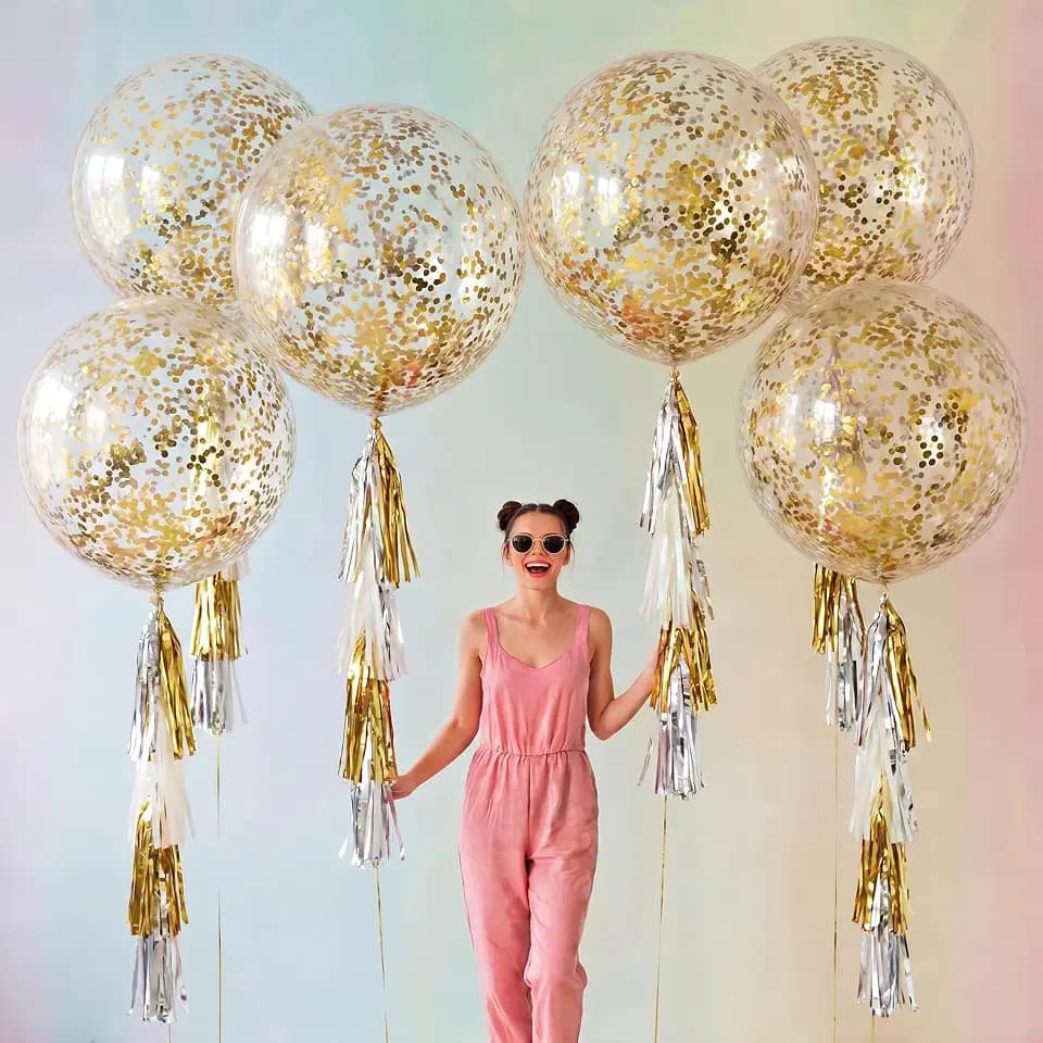 6 Set 36 Inch Giant Balloons with Tissue, Gold Confetti