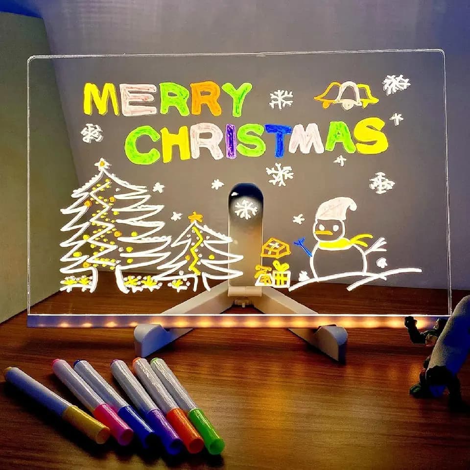 Memo-Tischlampe aus Acryl,Acryl-LED-Nachtlicht, Schreibtafel mit 7 Farben, Stift, 30 × 20 cm, LED Zeichnung Memo Message Board Weihnachten Message Board Geschenke, Weihnachten Desk