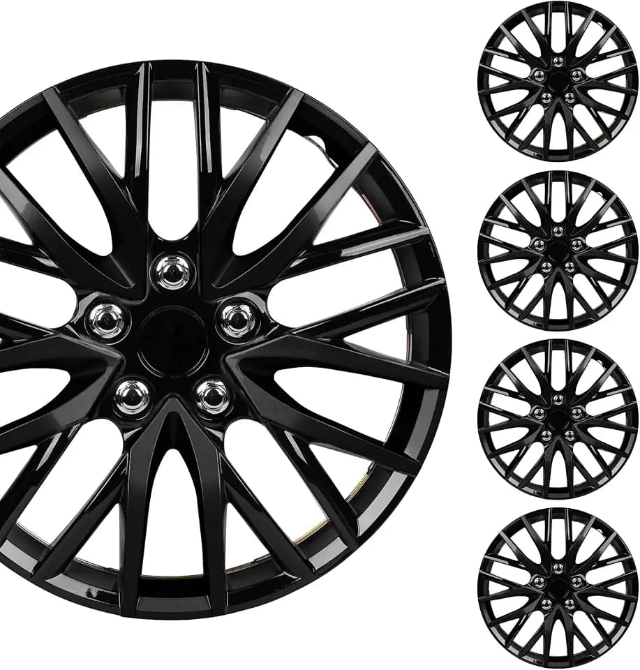 BDK (4-Pack) Premium Black Hubcaps 16" Wheel Rim Cover Hub Caps Style Replacement Snap On Car Truck SUV - 16 Inch Set