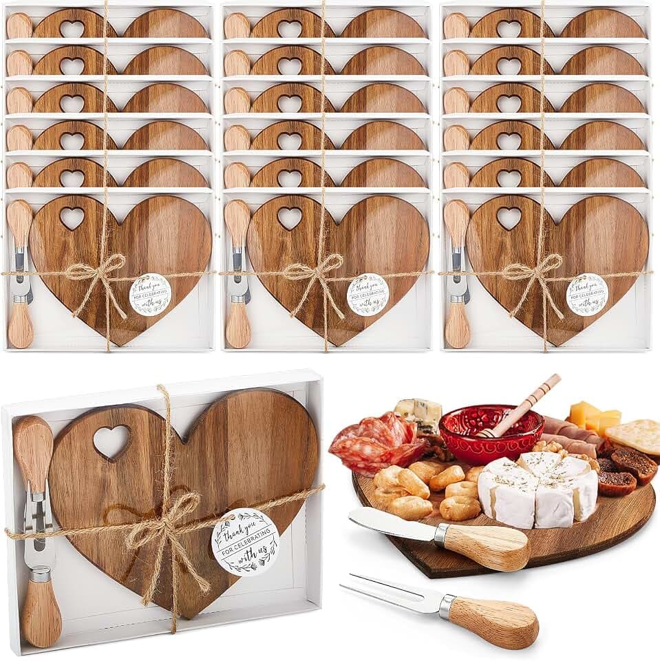Patelai 18 Set Bridal Shower Game Prize Heart Cheese Board, Acacia Color