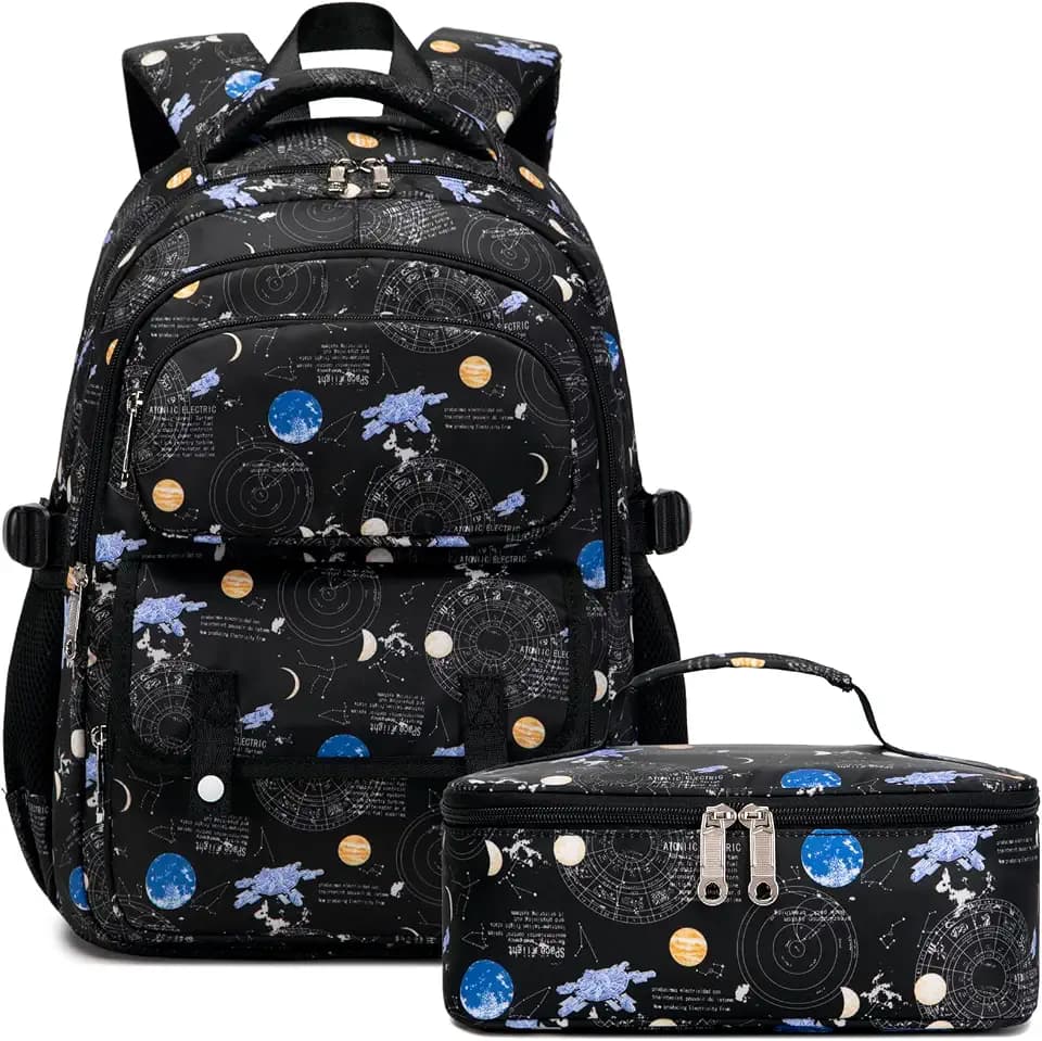 Joyfulife 2Pcs Galaxy Backpacks for Boys Backpack with Lunch Box Kids Bookbags Preschool Kindergarten Primary Elementary School Bags Teens Travel Back Pack