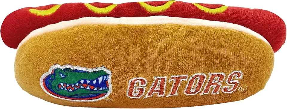 Pets First NCAA Florida Gators HOT Dog Plush Dog & CAT Squeak Toy - Cutest HOT-Dog Snack Plush Toy for Dogs & Cats with Inner Squeaker & Beautiful Football/Basketball Team Name/Logo
