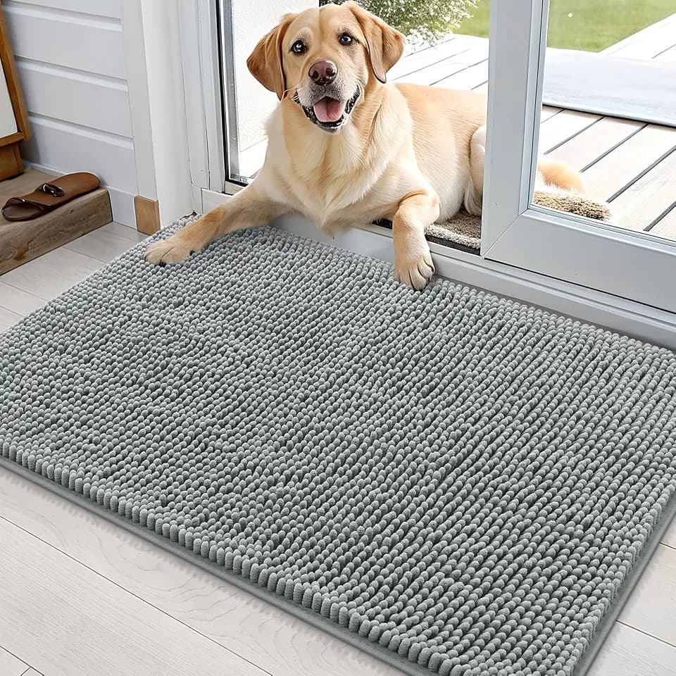 OLANLY Dog Door Mat for Muddy Paws 35x24, Super Absorbent Chenille Mud Mat