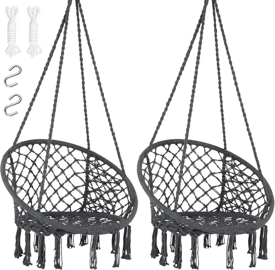 SUNCREAT Hammock Chair Hanging Macrame Swing, Pack of 2, Grey