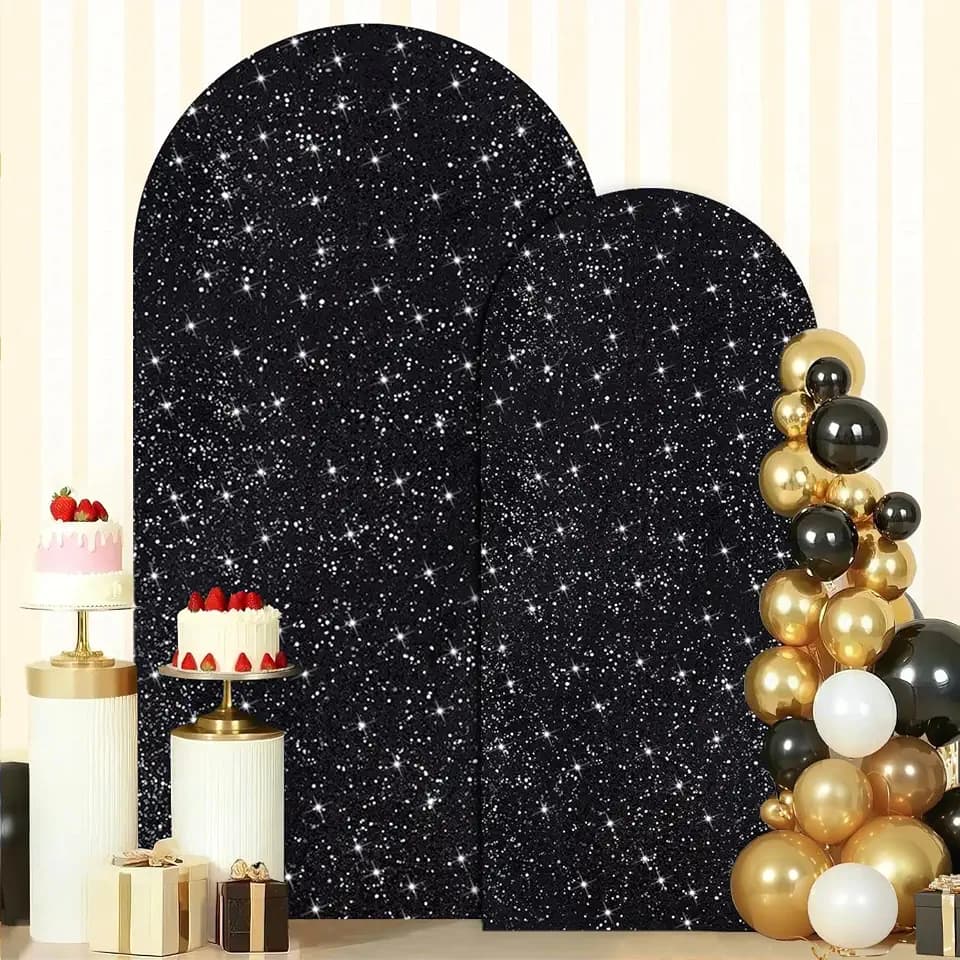 FOTSHARER Arch Backdrop Cover Set of 2 Black Arch Covers 7.2 and 6ft Glitter Sequin Arched Backdrop Stand Cover Spandex Covers for Wedding Arches Chiara Backdrops for Birthday Party Indoor Outdoor