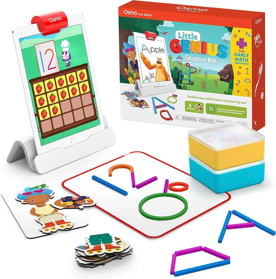 Little Genius Starter Kit for iPad + Early Math Adventure - 6 Educational Games (Latest Version) Counting, Shapes & Phonics-STEM Gifts-Ages 3-5 (Base Included)