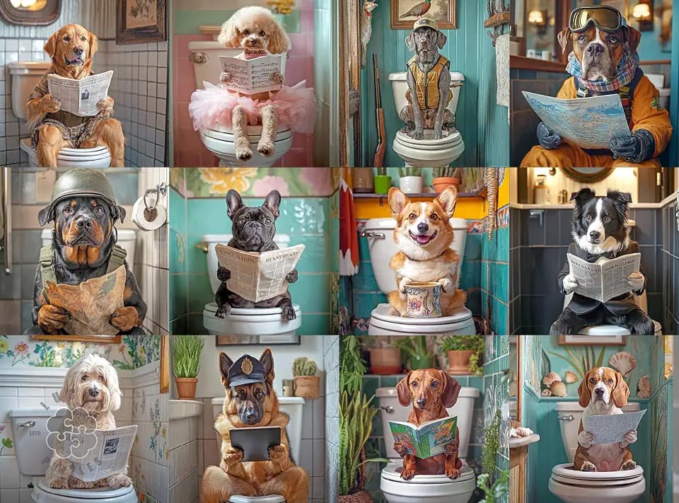 Lucky Puzzles | Jigsaw Puzzles for Adults | Dogs in The Loo: A Toilet Tail