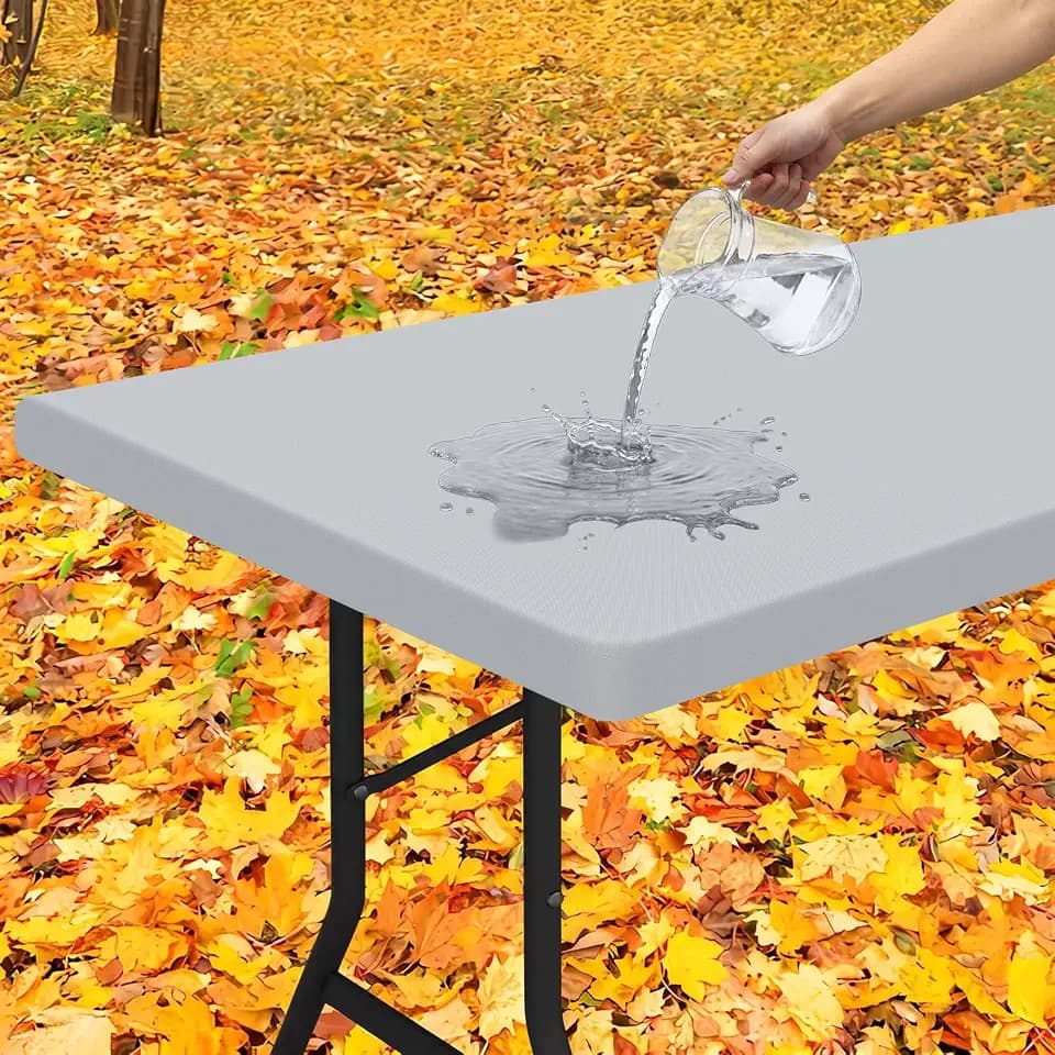 Smiry Rectangle Tablecloth, Elastic Fitted Flannel Backed Vinyl Tablecloths for 4ft Folding Tables, Waterproof Wipeable Table Covers for Indoor, Outdoor, Picnic and Camping (Light Grey, 24"x48")