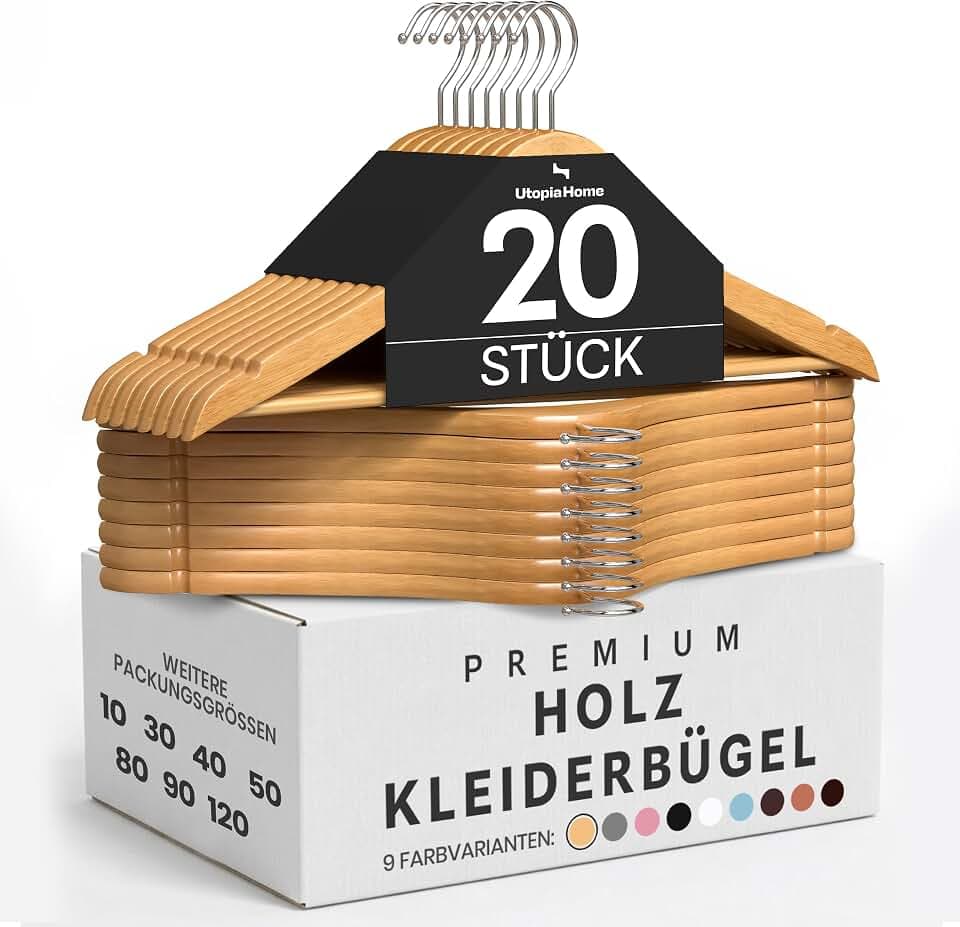 Utopia Home - Premium Holz kleiderbügel (Natur, 20er-Pack)