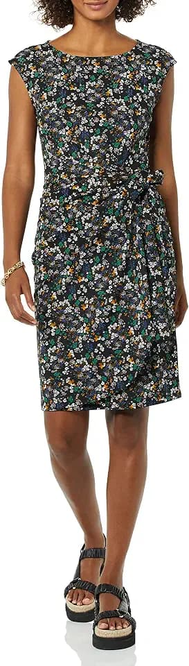 Amazon Essentials Damen Kleid in Wickeloptik mit Flügelärmeln und U-Boot-Ausschnitt