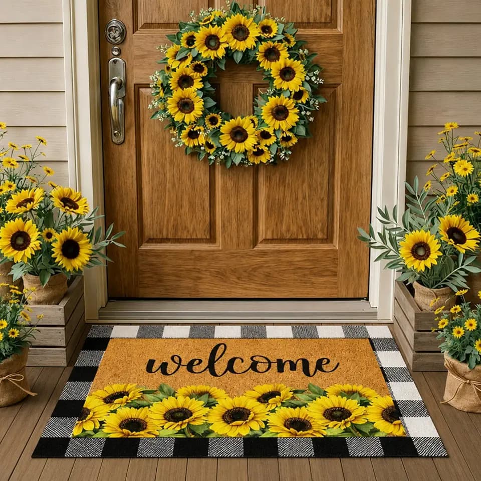 Drydiet 2 Pcs Fall Sunflower Welcome Doormat, Autumn Outdoor Front Decor