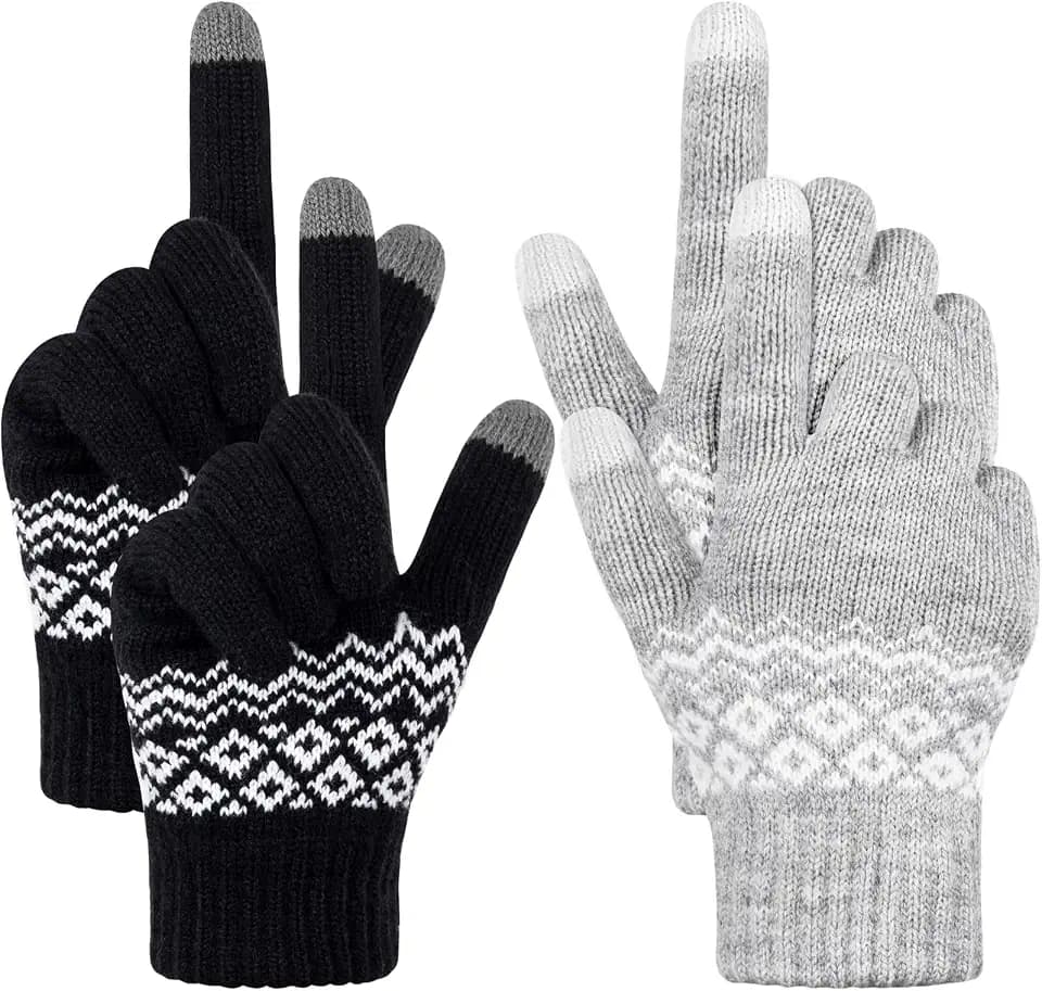Kiiwah 2 Paar Winter Touchscreen Handschuhe Unisex, Gestrickte Warme Handschuhe, Flexible Strickhandschuhe für Damen Herren
