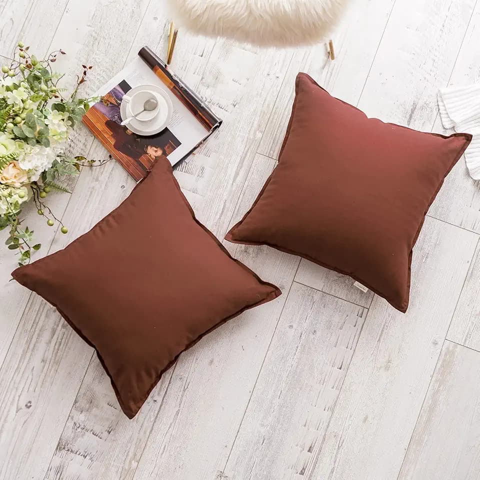 Jeanerlor Pack of 2 24 x 24 Inch Cotton Linen Soft Soild Decorative Square Throw Pillow Covers Green Cushion Case Set for Bedroom/Sofa/Car 60 x 60 cm, Reddish Brown