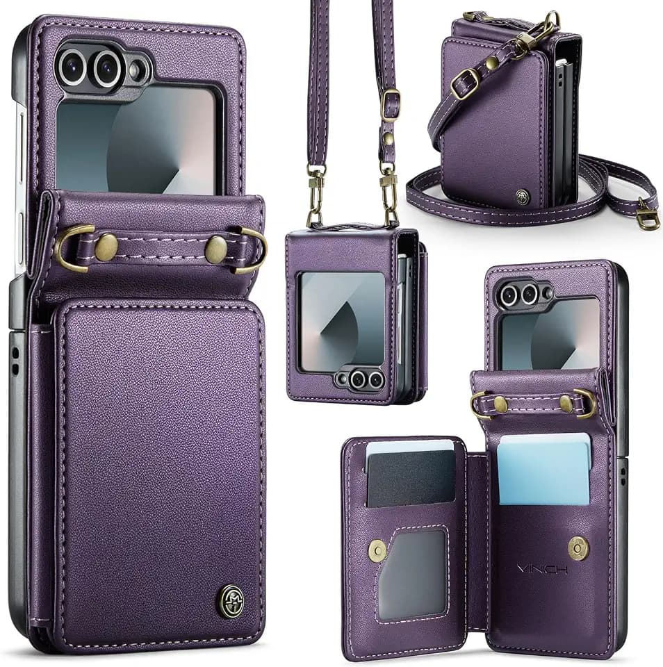Vinich for Samsung Galaxy Z Flip 6 Wallet Case with Card Holder, Purple