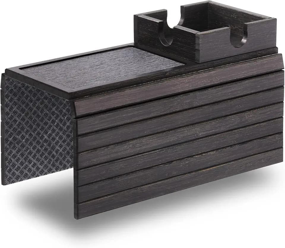 DETOR Sofatablett mit 11,5 cm Getränkehalter, schwarz gebeizter Bambus
