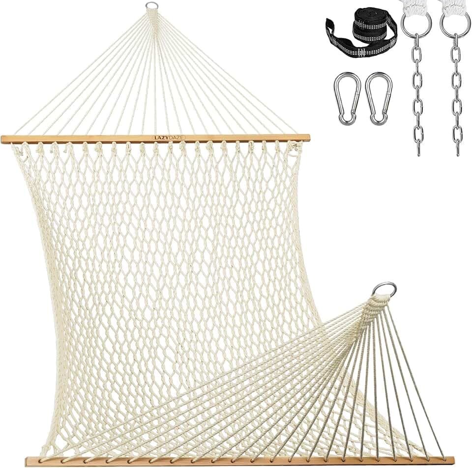 Lazy Daze 13 Ft Double Handwoven Polyester Rope Hammock with Tree Straps