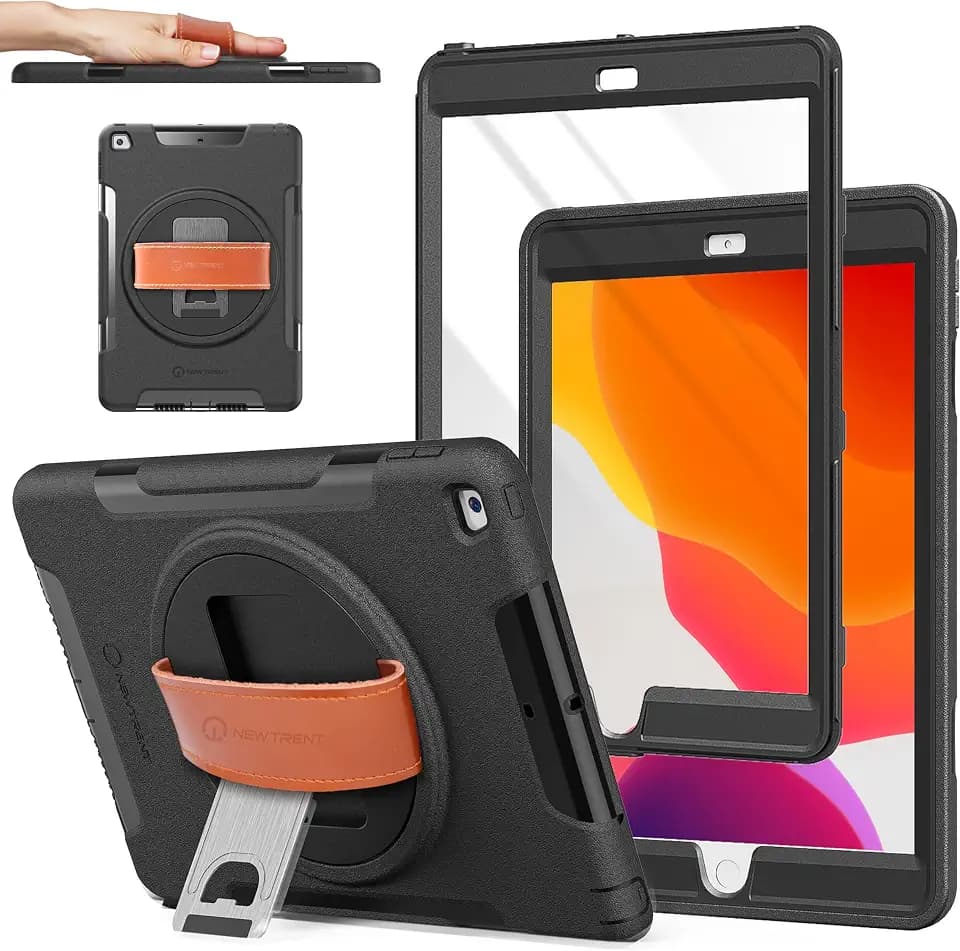 New Trent iPad 9th Generation, 8th Generation, 7th Generation Stronger Kickstand Full Body case with Rotational Hand Strap & Screen Protector 2021 2020 2019