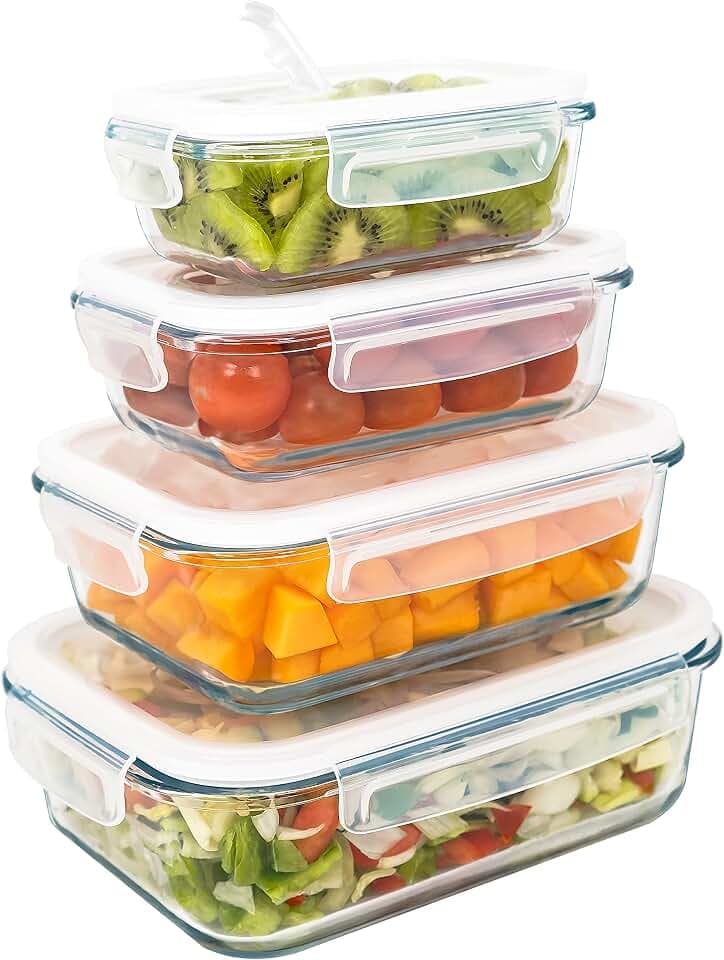 Vorratsdosen Glas luftdicht Set 4er 1500 ml Frischhaltedosen Auslaufsicher mit Deckel, Meal Prep Glasboxen BPA-frei Borosilikatglas Mikrowellen- Backofen- Spülmaschinen- & Gefriergeeignet