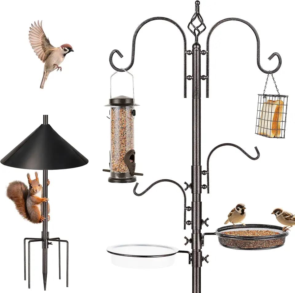 ERYTLLY Bird Feeders Bird Feeding Station Kit Bird Feeding Pole Wild Bird Feeder Hanging Kit with Squirrel Guard Baffle Suet Cage Tube Bird Feeder Planter Hanger Multi Feeder for Attracting Wild Birds