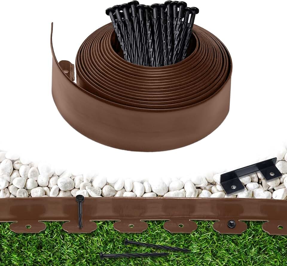 Landscape Edging Border 100 FT 4 Inch Tall with 180 Spikes, Plastic Edging for Landscaping, Garden Edging Border, Flower Bed, Paver and Lawn Edging Border, Brown