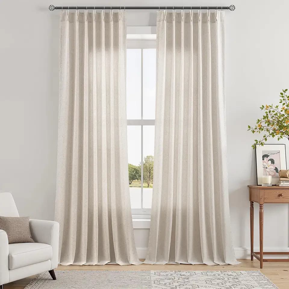 Aersas Ivory White Pinch Pleated Linen Extra Long Curtains 120 Inches for Living Room Pleat Flax Privacy Protection Back Tab Rod Pocket Drapes 2 Panels Set for Dining Room Cottage, 40x120