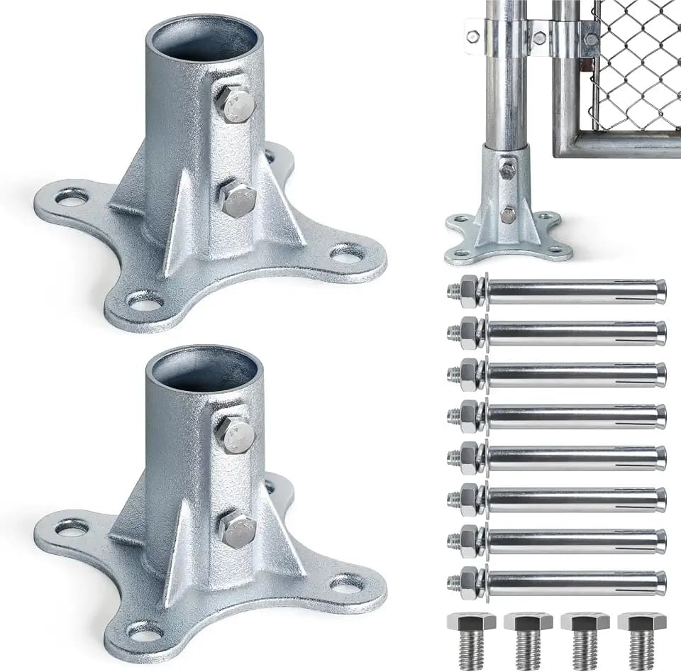 Chain Link Fence Post Flange - 2" Heavy Duty Round Post Base Bracket (2-Pack) Fits 1-7/8" Outer Diameter Fence/Mailbox/Flag Posts - Floor Mount Flange Kit