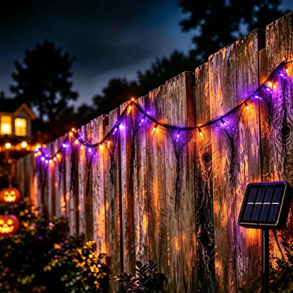 Solar Halloween Lights Outdoor, Orange and Purple 30LED with Black Gauze