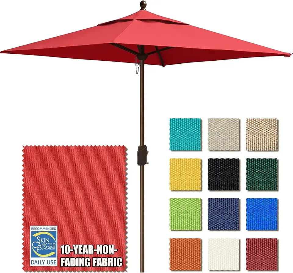 EliteShade USA 10-Year-Non-Fading Sunumbrella 6x6Ft Square Market Umbrella Patio Outdoor Table Umbrella with Ventilation(Bright Red)
