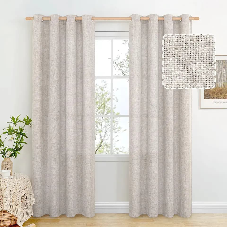 BGment Grey Brown Linen Curtains 84 Inch Long for Living Room - 2 Panels