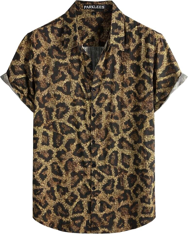 PARKLEES Herren-Hawaii-Shirt, kurzärmelig, Button-Down-Shirt, Sommer, lässig, Vintage, leichtes Hemd