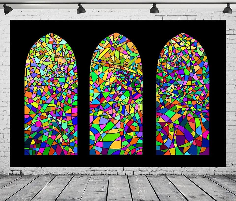 10x8ft Fabric Moroccan Stained Glass Window Backdrop Vintage Medieval Palace Colorful Stone Glass Background for Kids Children Birthday Baby Shower Decor Banner Artistic Portraits Props