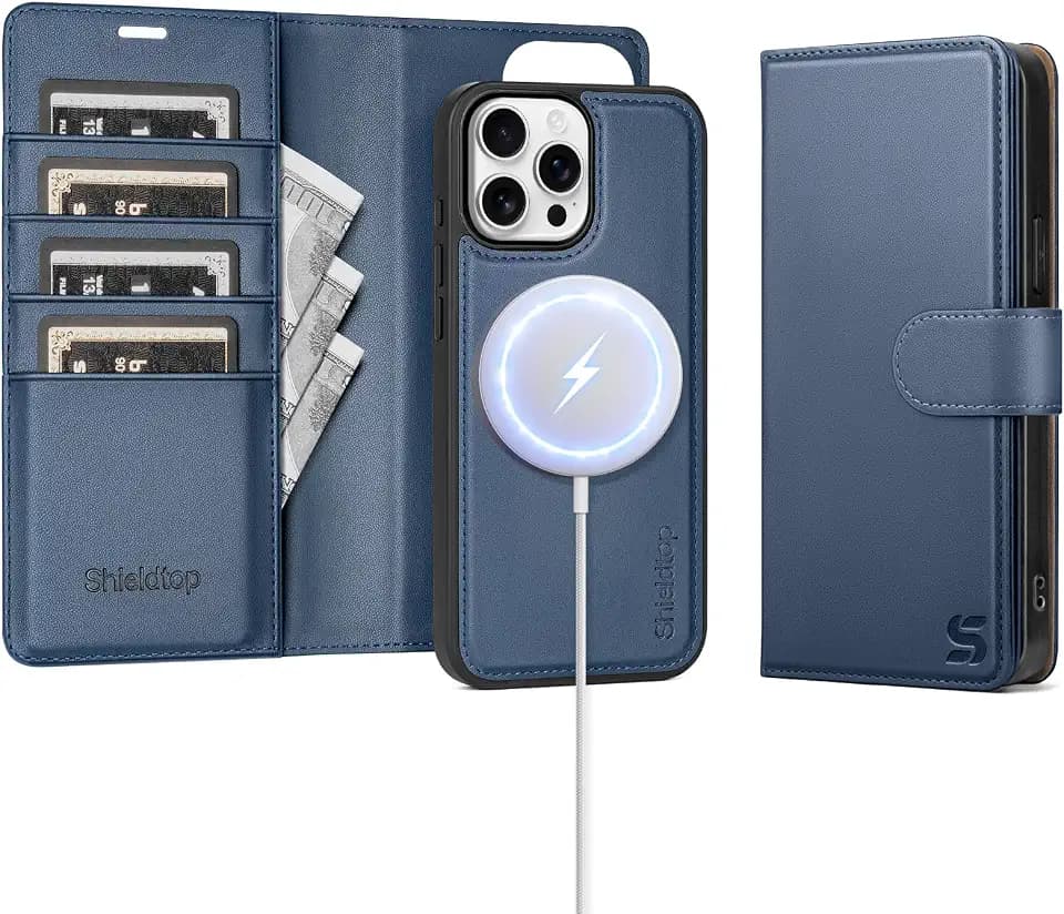 Shieldtop Compatible with MagSafe iPhone 15 Pro Wallet Case,Blue