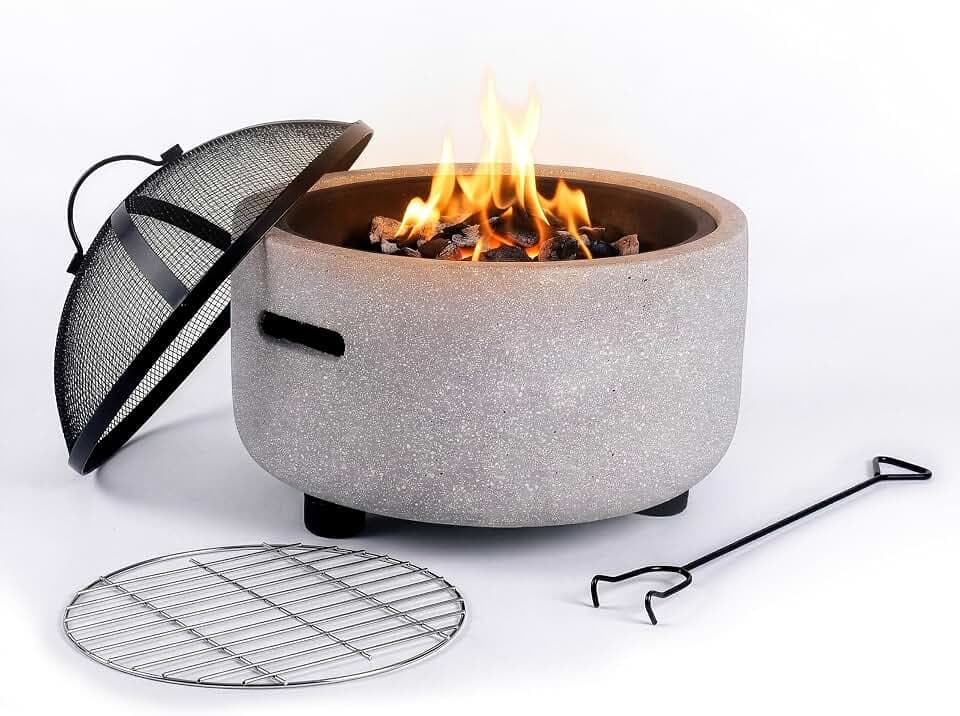 Relaxdays Feuerschale, Ø Schale 44 cm, Funkenschutz, grau/schwarz