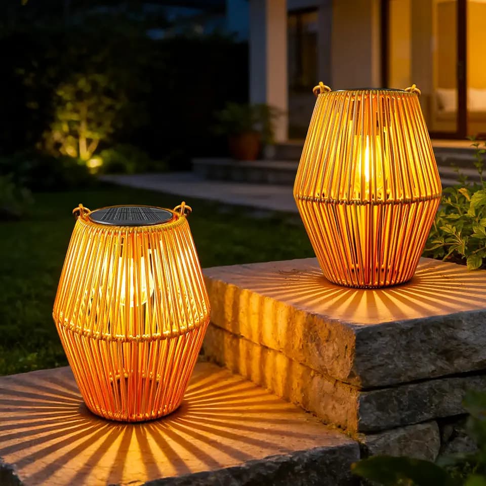 Ollny Rattan Solar Laternen für Außen IP44 Wasserdicht Warmweiß 2 Stück