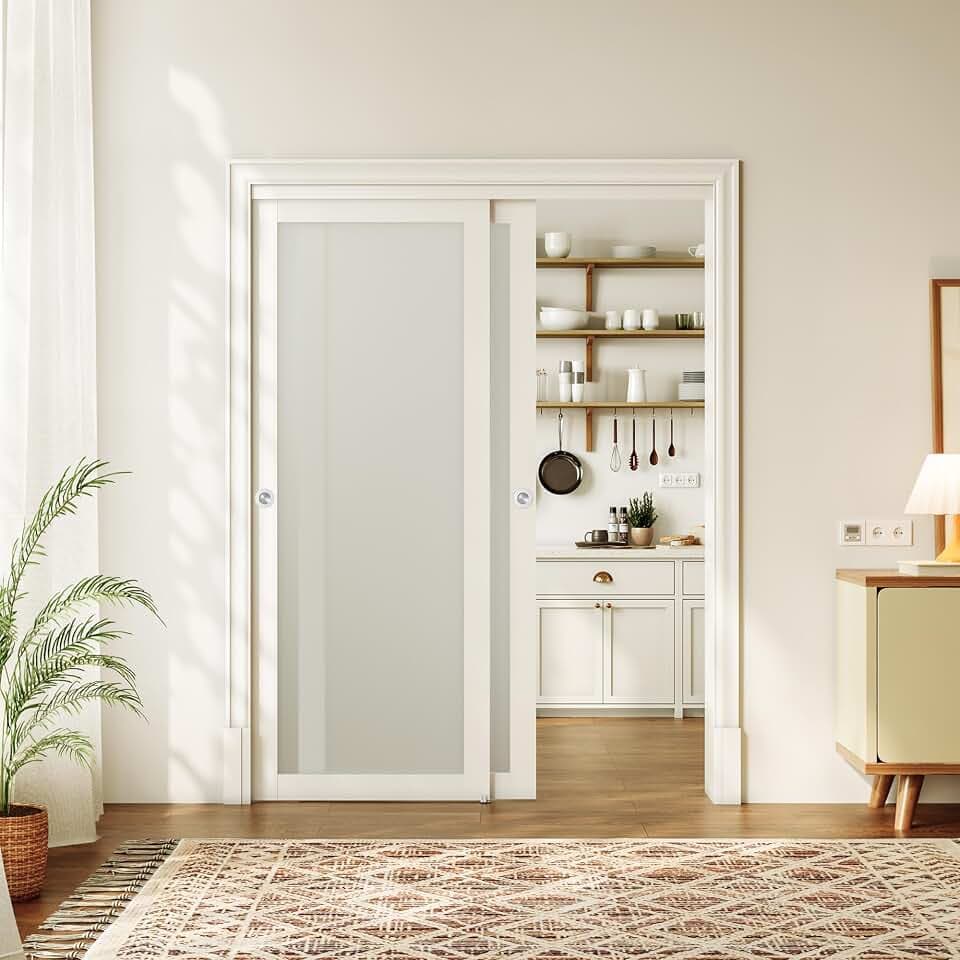 Sliding Closet Door for 48" x 80" Opening, Whole Frosted Tempered Glass