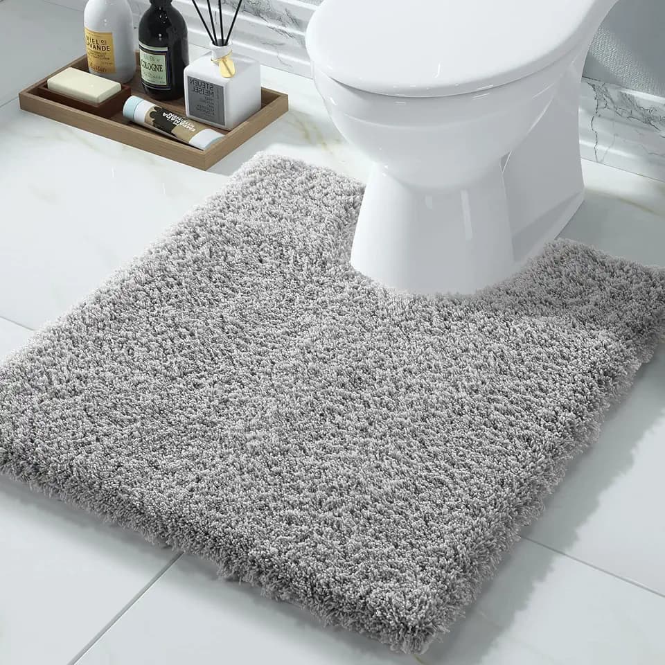 Yimobra Toilet Rugs U Shaped Washable 24X20, Soft Toilet Mat, Pure Grey