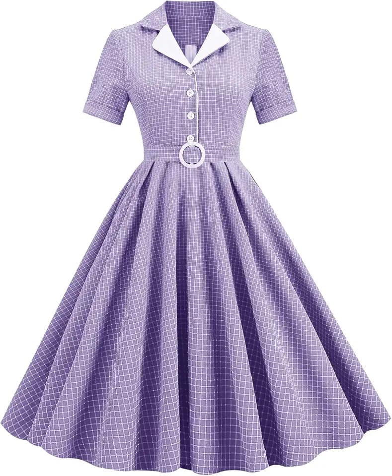Women Notch Lapel Vintage V-Neck Cocktail Swing Dress 50s 60s Button up 1950s Rockabilly Prom Midi Evening Dress with Pockets