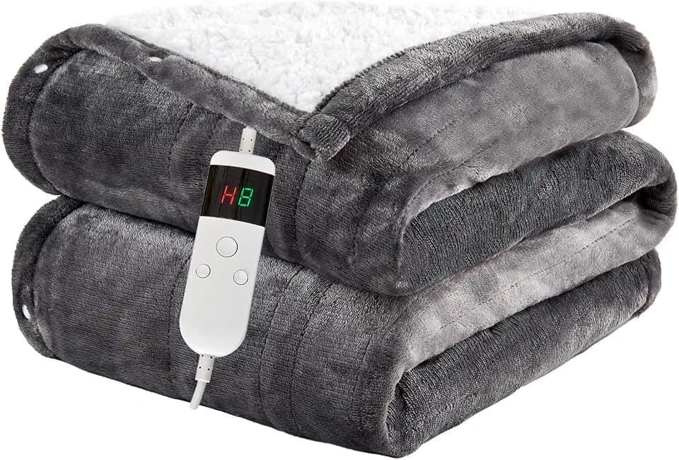 Heizdecke Mit Abschaltautomatik, 130x180CM, 10 Heizstufen 8 Stunden Auto-Off-Timer Überhitzungsschutz, Wärme Decke Flanell Maschinenwaschbar, Beheizbare Decke Für Zuhause & Büro