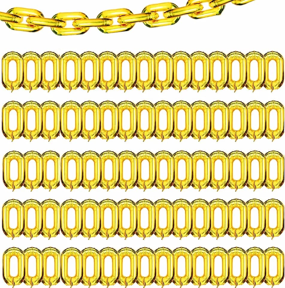 100 Pcs Gold Chain Balloons, 16 Inch Foil Chain Balloons