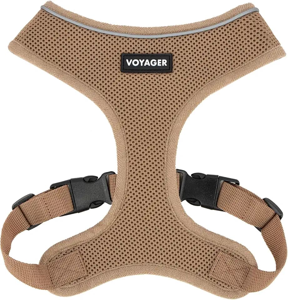 Best Pet Supplies Voyager Aerolite Over the Head Dog Harness, No Pull Breathable Air Mesh Vest, Quick Dry with Reflective Stitching, Adjustable Escape Resistant Harness - Beige, X-Large
