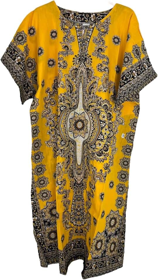 Langes Kaftan-Kleid für Damen, 100 % Baumwolle, Sommerkleid, Dashiki, afrikanischer Druck, Einheitsgröße, lockerer Stil, Strandabdeckung