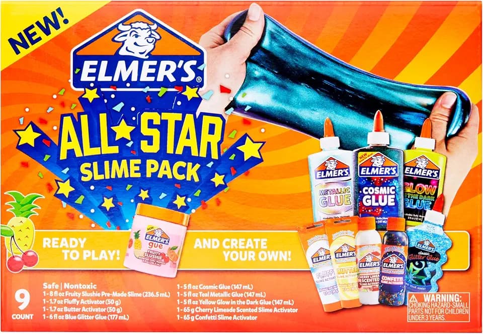 Elmer’s All-Star Slime Kit, Includes Liquid Glue Activator and Premade Slime, 9 Count - Perfect for Birthday Parties, Gift Idea, Kids Activity